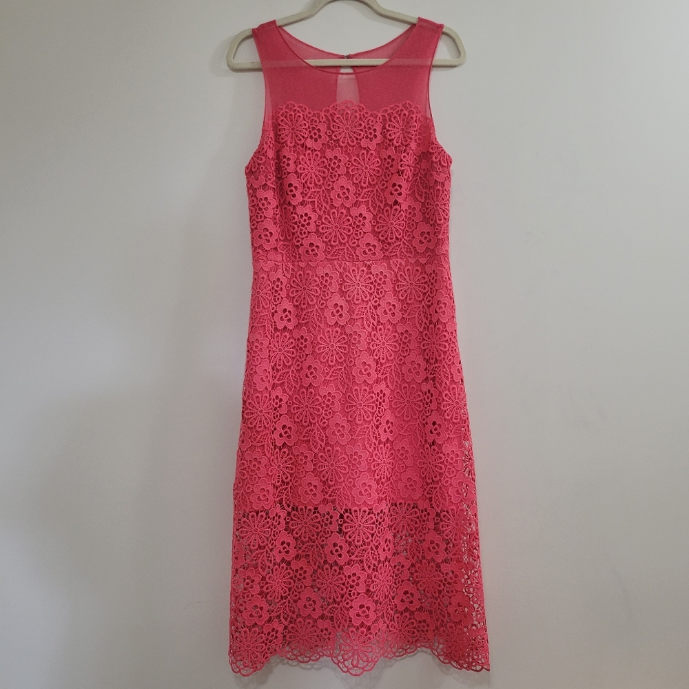Julia Jordan coral embroidered lace midi dress 10